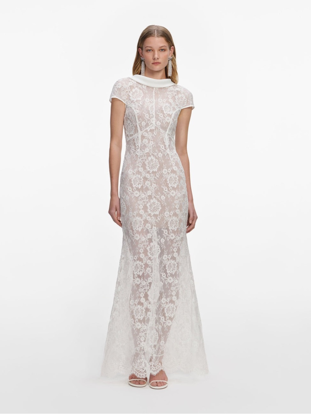 Self-Portrait White Lace Scoop Back Maxi Dress Size 4